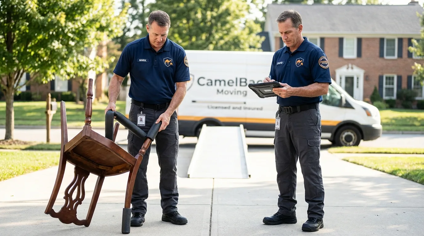 Movers inspecting furniture for damage prevention before loading in Ashland, KY