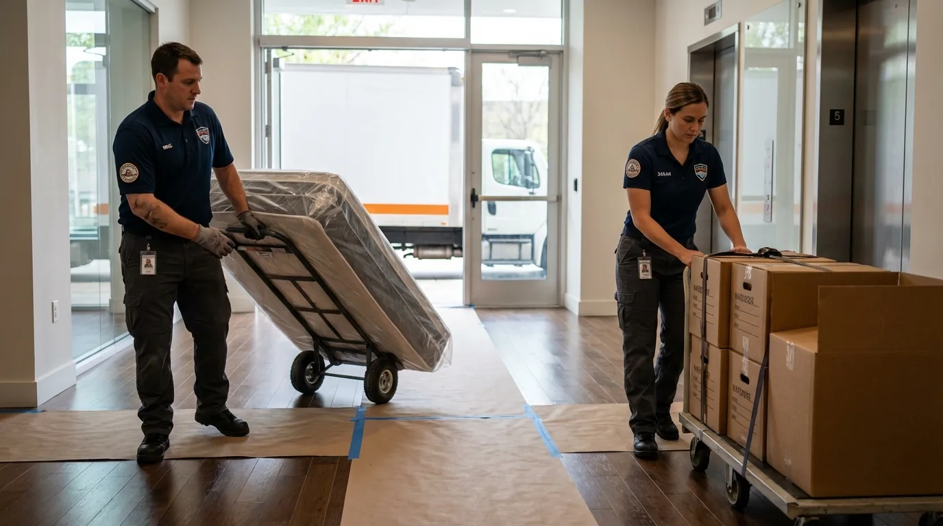 Professional apartment movers loading elevator in Ashland, KY